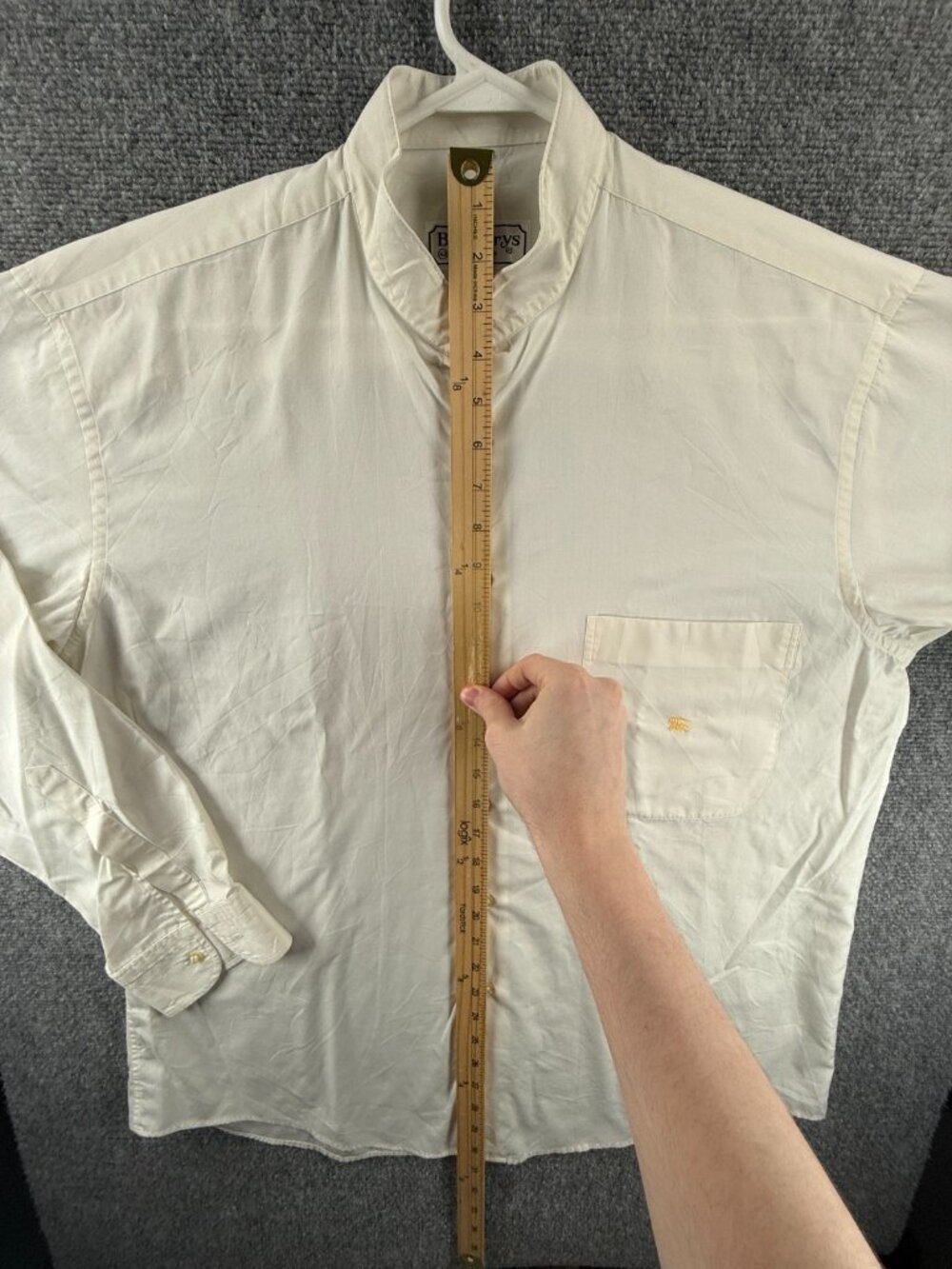 Burberry Formal 43 London Band Ivory Solid Long Sleeve Mens Shirt Pocket Adult - Picture 5 of 16